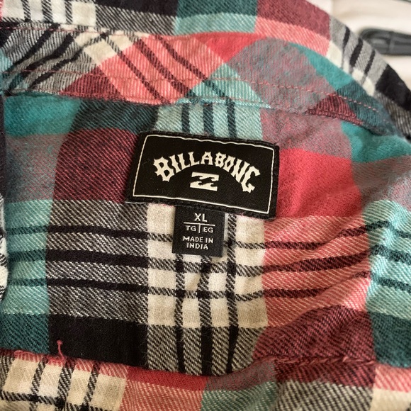 Billabong Men's Plaid Shirt - Teal, Red, and Black - Picture 4 of 7